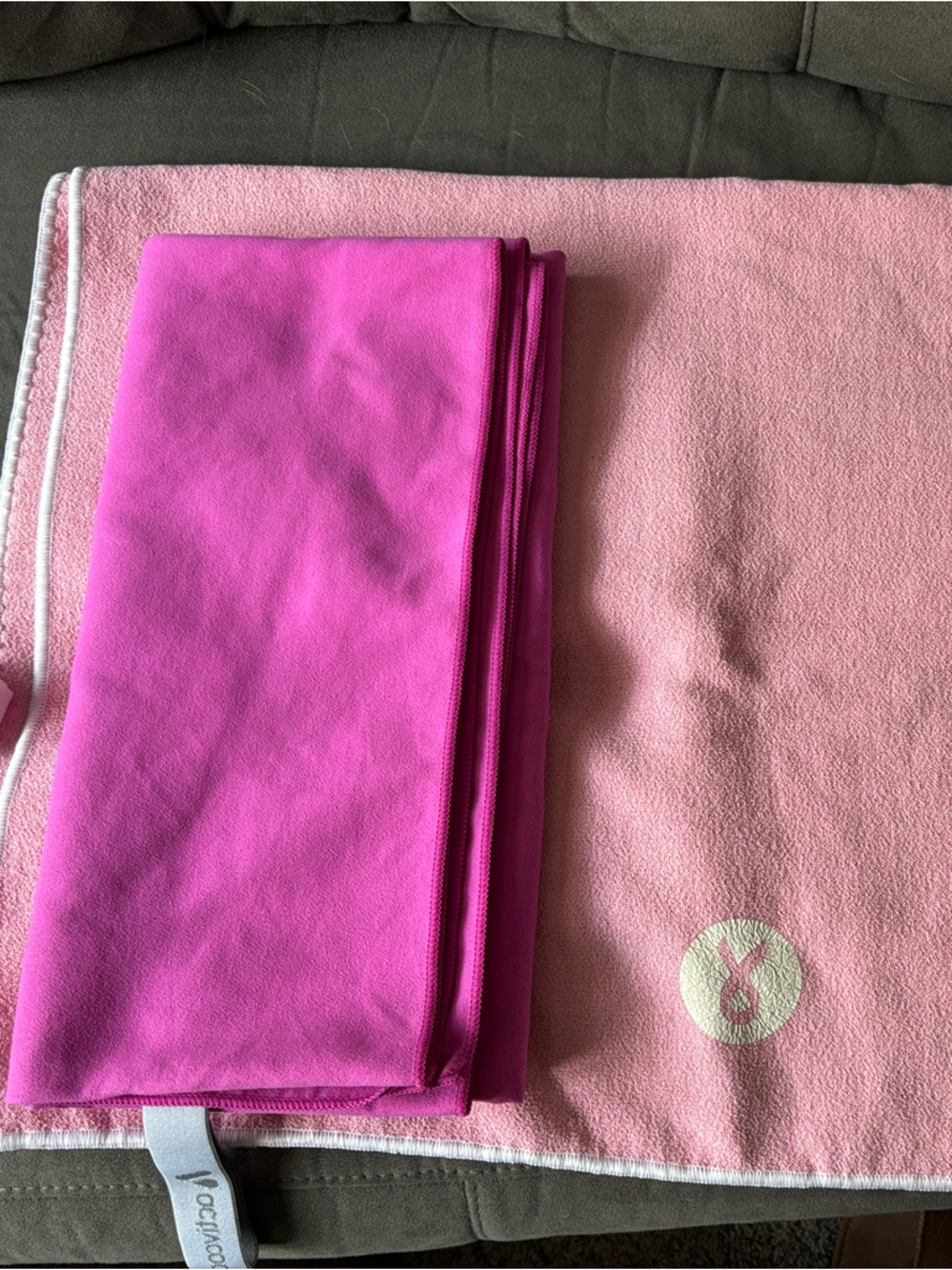 Two hot yoga towels. Hot pink and baby pink.